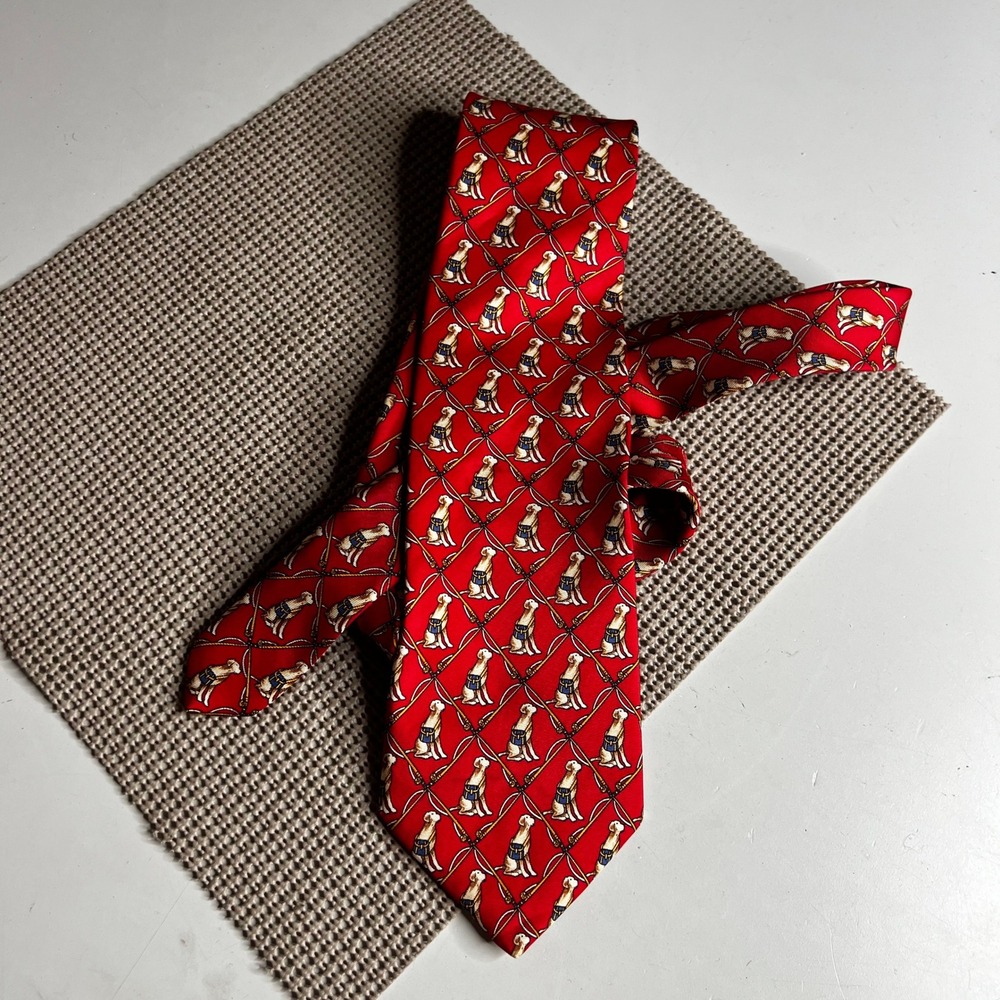 Brooks Brothers Makers Red Silk Tie Labrador Dog Equestrian Rope USA Made